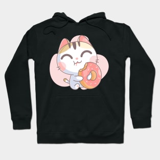 Kitten character eating a donut Hoodie